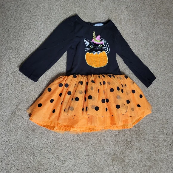 Counting Daisies Halloween 3T Black Cat Orange and Black Dress - Picture 1 of 3